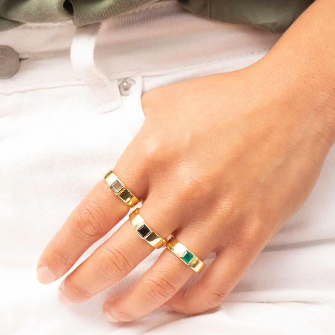 Niko rectangle semi-precious gold ring - Image 3