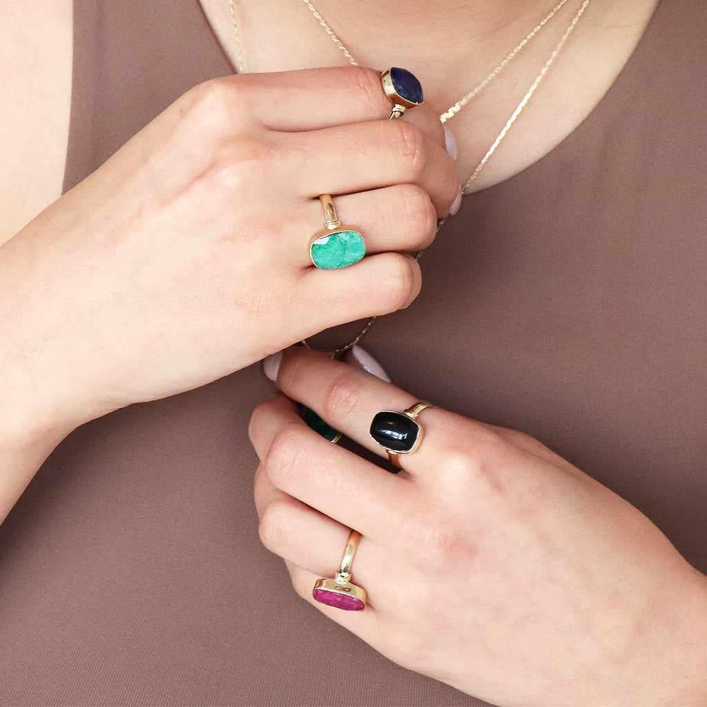 Taziz lapis rectangle gold filled semi-precious ring - Image 3